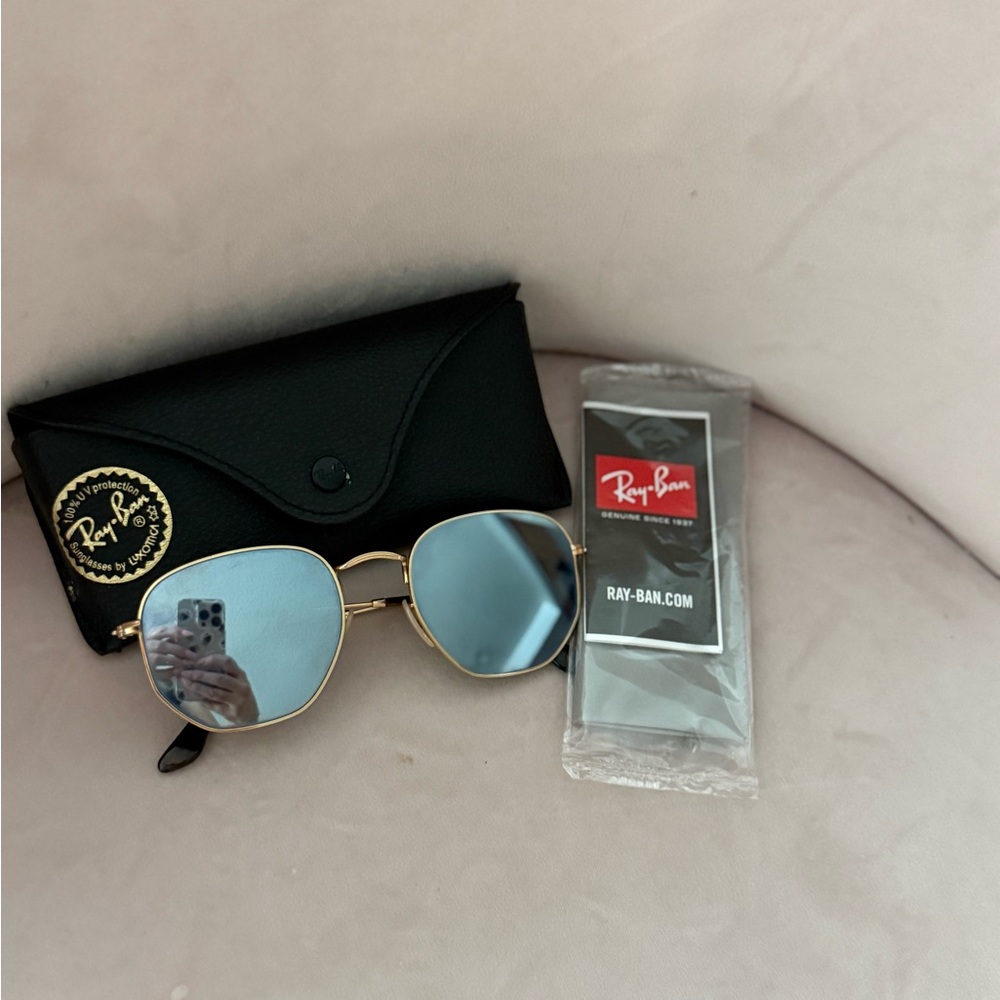 Ray-Ban Gold and Silver Flash Hexagonal Sunglasses